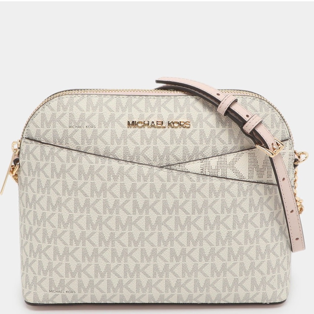 MK Jet Set Travel Medium White/Blush Pink Signature Coated Canvas Crossbody Bag - Picture 15 of 17